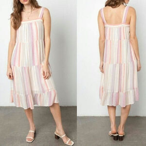 Rails Amaya Tiered Midi Dress Juliette Stripe Sleeveless Pastel Rainbow Boho S